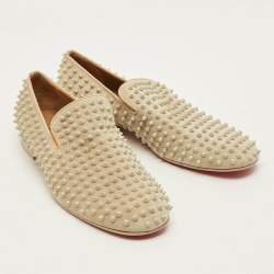 Pre Owned Christian Louboutin Dandelion Spikes Size 44 Black Suede Smoking Slippers