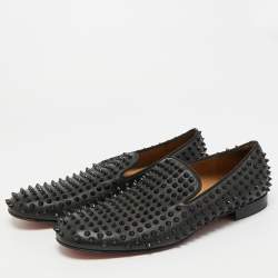 Pre Owned Christian Louboutin Dandelion Spikes Size 44 Black Leather Smoking Slippers