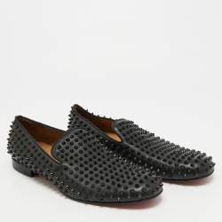 Pre Owned Christian Louboutin Dandelion Spikes Size 44 Black Leather Smoking Slippers