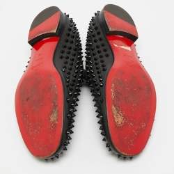 Pre Owned Christian Louboutin Dandelion Spikes Size 44 Black Leather Smoking Slippers