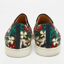 Pre Owned Christian Louboutin Size 42.5 Multicolor Canvas And Patent Leather Floral Applique Slip On Sneakers