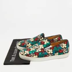 Pre Owned Christian Louboutin Size 42.5 Multicolor Canvas And Patent Leather Floral Applique Slip On Sneakers