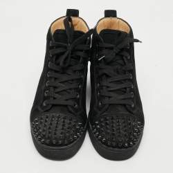 Pre Owned Christian Louboutin Lou Spikes Size 40 Black Suede High Top Sneakers
