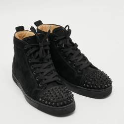 Pre Owned Christian Louboutin Lou Spikes Size 40 Black Suede High Top Sneakers