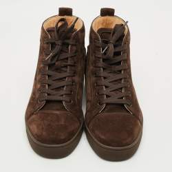 Pre Owned Christian Louboutin Louis Junior Orlato Size 42 Dark Brown Suede High Top Sneakers