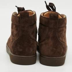 Pre Owned Christian Louboutin Louis Junior Orlato Size 42 Dark Brown Suede High Top Sneakers