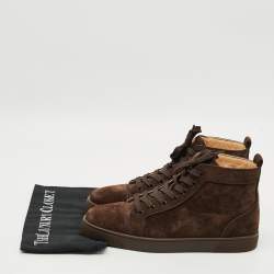 Pre Owned Christian Louboutin Louis Junior Orlato Size 42 Dark Brown Suede High Top Sneakers