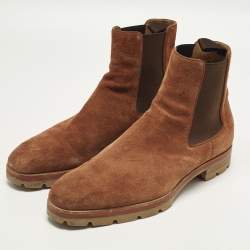 Pre Owned حذاء بوت كريستيان لوبوتان تشيلسى سويدي بني مقاس 45.5