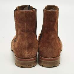 Pre Owned حذاء بوت كريستيان لوبوتان تشيلسى سويدي بني مقاس 45.5