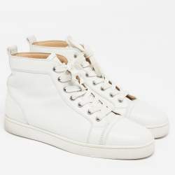 مملوكة مسبقًا حذاء رياضي كريستيان لوبوتان لويس جلد أبيض مرصع بعنق مرتفع مقاس 43.5