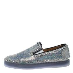 Pre Owned Christian Louboutin Glitter Disco Ball Spike Pik Boat Slip On Sneakers Size 42