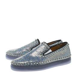 Pre Owned Christian Louboutin Glitter Disco Ball Spike Pik Boat Slip On Sneakers Size 42