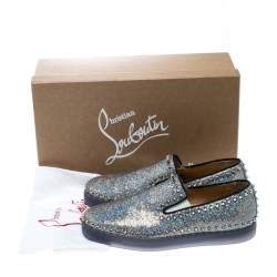 Pre Owned Christian Louboutin Glitter Disco Ball Spike Pik Boat Slip On Sneakers Size 42