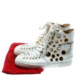 Pre Owned  Christian Louboutin White Leather  Alfibully High Top Sneakers Size 42.5