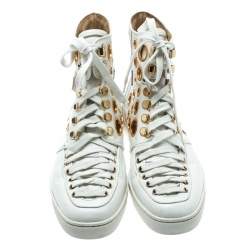 Pre Owned  Christian Louboutin White Leather  Alfibully High Top Sneakers Size 42.5