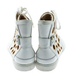 Pre Owned  Christian Louboutin White Leather  Alfibully High Top Sneakers Size 42.5