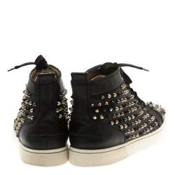 Christian Louboutin Black Leather Louis Spikes High Top Sneakers Size 41.5