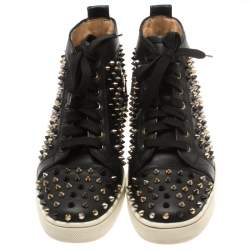 Christian Louboutin Black Leather Louis Spikes High Top Sneakers Size 41.5