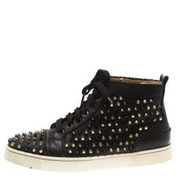 Christian Louboutin Black Leather Louis Spikes High Top Sneakers Size 41.5