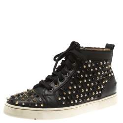 Christian Louboutin Black Leather Louis Spikes High Top Sneakers Size 41.5