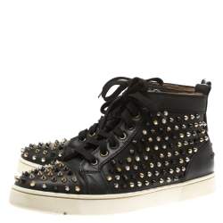 Christian Louboutin Black Leather Louis Spikes High Top Sneakers Size 41.5