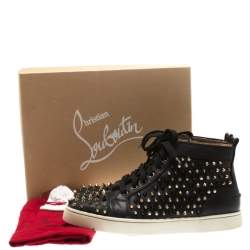 Christian Louboutin Black Leather Louis Spikes High Top Sneakers Size 41.5
