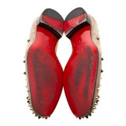 Pre Owned Christian Louboutin Beige Suede Spiked Loafers Size 42