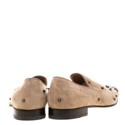 Pre Owned Christian Louboutin Beige Suede Spiked Loafers Size 42