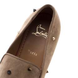 Pre Owned Christian Louboutin Beige Suede Spiked Loafers Size 42