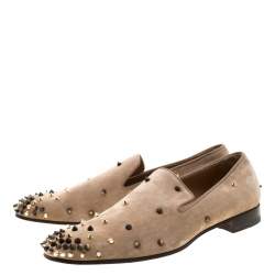 Pre Owned Christian Louboutin Beige Suede Spiked Loafers Size 42