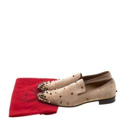 Pre Owned Christian Louboutin Beige Suede Spiked Loafers Size 42