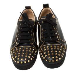 Pre Owned Christian Louboutin Black Leather Rush Spike Lace Up Sneakers Size 40