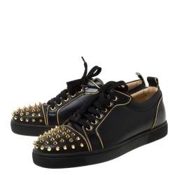 Pre Owned Christian Louboutin Black Leather Rush Spike Lace Up Sneakers Size 40
