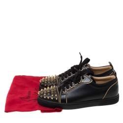 Pre Owned Christian Louboutin Black Leather Rush Spike Lace Up Sneakers Size 40