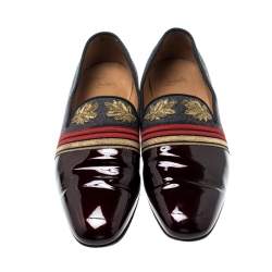 Christian Louboutin Multicolor Patent Leather and Wool Officer Loafers Size 44