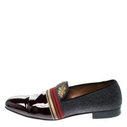 Christian Louboutin Multicolor Patent Leather and Wool Officer Loafers Size 44