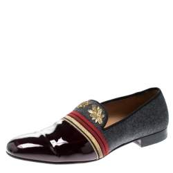Christian Louboutin Multicolor Patent Leather and Wool Officer Loafers Size 44