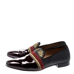 Christian Louboutin Multicolor Patent Leather and Wool Officer Loafers Size 44