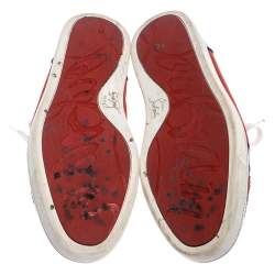 Pre Owned Christian Louboutin Red/Black Suede and Patent Leather Gondola Strass Low Top Sneakers Size 42