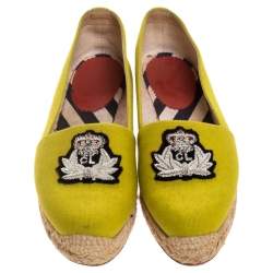 Christian Louboutin Yellow Canvas Nanou Crest Espadrilles Size 38