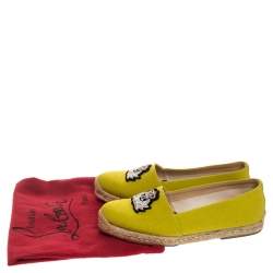 Christian Louboutin Yellow Canvas Nanou Crest Espadrilles Size 38