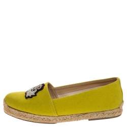 Christian Louboutin Yellow Canvas Nanou Crest Espadrilles Size 38