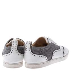 مملوكة مسبقًا حذاء رياضي كريستيان لوبوتان بروغ كانفاس كاروهات رمادي وجلد أبيض مقاس 43