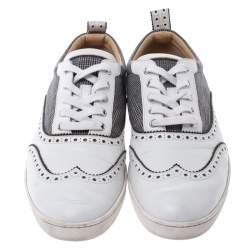 مملوكة مسبقًا حذاء رياضي كريستيان لوبوتان بروغ كانفاس كاروهات رمادي وجلد أبيض مقاس 43