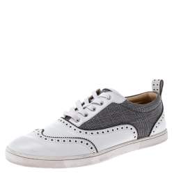 مملوكة مسبقًا حذاء رياضي كريستيان لوبوتان بروغ كانفاس كاروهات رمادي وجلد أبيض مقاس 43