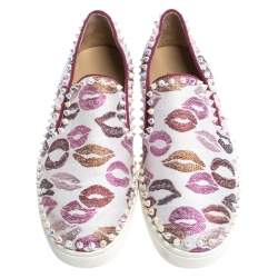 Christian Louboutin Multicolor Kiss Print Canvas Pik Boat Slip On Sneakers Size 41
