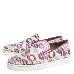 Christian Louboutin Multicolor Kiss Print Canvas Pik Boat Slip On Sneakers Size 41