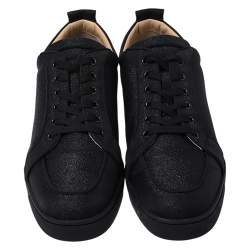 Christian Louboutin Black Glitter Canvas Rantulow Low Top Sneakers Size 42.5