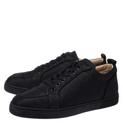 Christian Louboutin Black Glitter Canvas Rantulow Low Top Sneakers Size 42.5