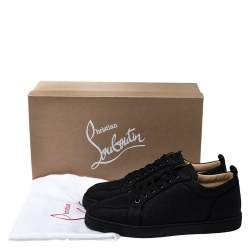 Christian Louboutin Black Glitter Canvas Rantulow Low Top Sneakers Size 42.5